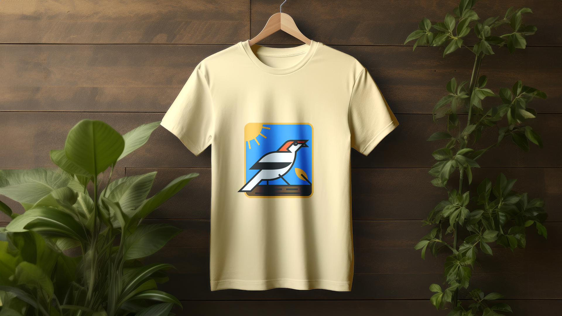 A4 T Shirt Mockup With Wooden Background #04